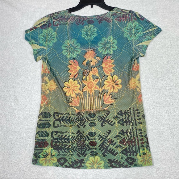 One World Floral Tunic Boho Blouse Women's M Multicolor Studded Neck Casual Top - Picture 8 of 13